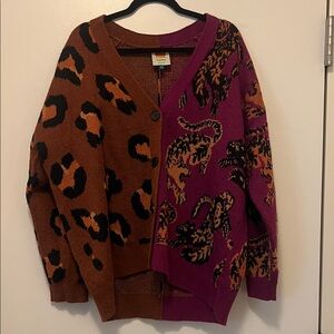 FARM Rio Brown and Purple Leopard Cardigan